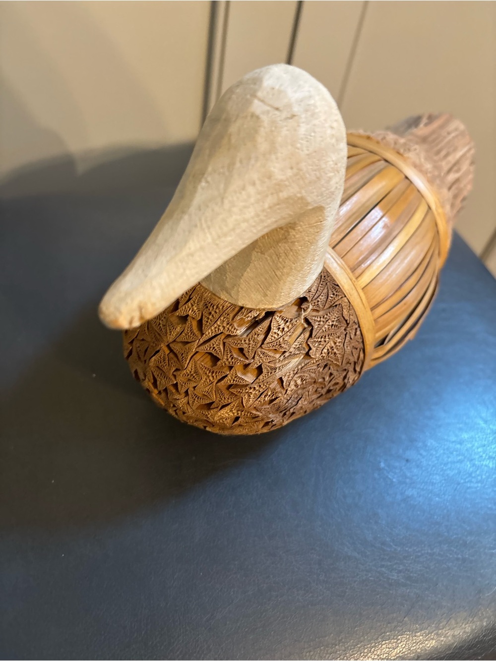 Handmade Wood Straw Duck Statue Art Decor - Picture 2 of 6